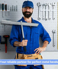 Worker posing with 15.25 Inch Sheet Metal Bender Tool For Roofing Ductwork And HVAC Hemming Folding Hand Brake Manual Forming Tool