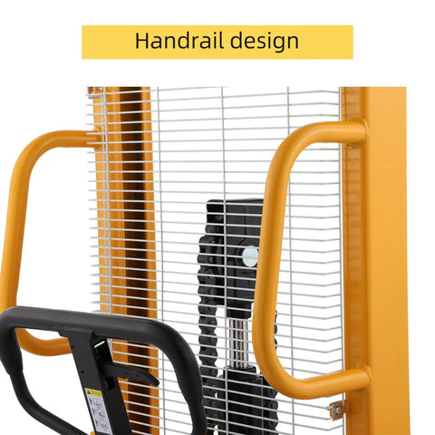 Industrial Grade 1100 Lb Hand Pallet Stacker With Adjustable Straddle Legs And A Sixty Three Inch Max Lift Height Built On A Tough Welded Steel Frame Equipped With A Wire Safety Guard For Zero Sweat Warehouse Jobs That Really Are A Badass Workhorse