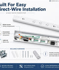 Low Profile Under Cabinet Power Strip With Three Tamper Resistant Outlets And Dual USB A USB C Ports Hardwired Extension Cord White six pack with internal wiring detail.