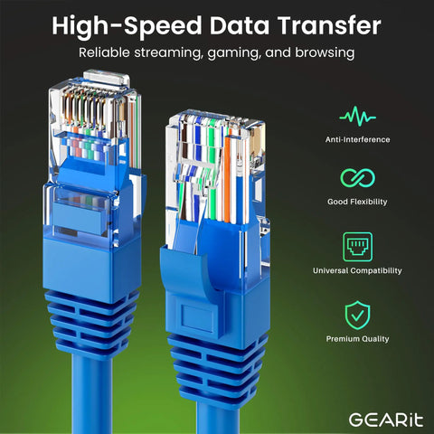 Cat6 CCA Ethernet Cable 100 Feet Blue For Home Office Network UTP LAN Internet Cord Supports Cat6 Cat5e Cat5 Standards