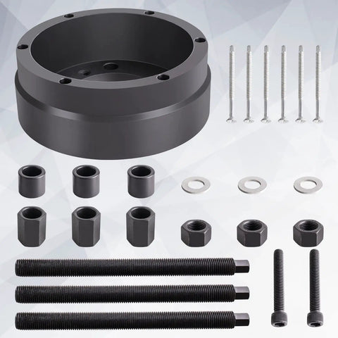 Front Crankshaft Seal And Wear Sleeve Remover Installer Tool Set for Cummins ISX12 and ISX15 engines, shown with components