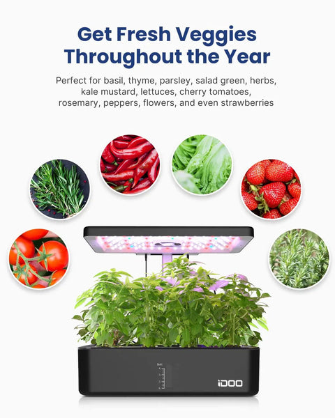 Indoor Hydroponics Grow Kit With 12 Pods, LED Grow Light And Built In Fan, Auto Timer, Adjustable Height Up To 11.3 Inches