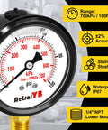 Stainless Steel Liquid Filled Pressure Gauge 0-100 PSI, 2.5 Inch Dial, Glycerin Dampened, IP67, NPT Lower Mount in industrial setting