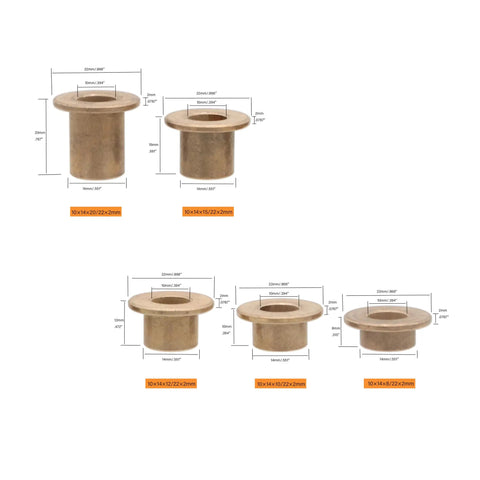 Shop Staple Flanged Sleeve Bearing Assortment Kit 15 Pcs Self Lubricating Bronze Bushings showing dimensions and sizes of bushings.