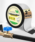 Pipe Insulation Wrap Self Adhesive Foam Tape 2 Inch By 13 Foot For Water Pipes And Outdoor AC Lines Weatherproof Winter Freeze Protection Easy Peel And Stick Design displayed on white background with tape roll, pipe section, and brass valve, showcasing easy peel adhesive backing.