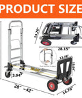 2-In-1 Folding Hand Truck And Dolly Platform Cart Convertible For Heavy Duty Lifting 500-700 Lb Capacity With All Terrain Rubber Wheels And Smooth Ride Switch Between Vertical And Flat Modes dimensions