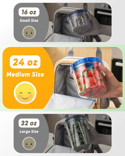 Six Pack 24 Oz Freezer Safe Food Storage Containers With Twist Top Lids BPA Free Leakproof And Reusable Microwave And Dishwasher Safe For Soups Leftovers And Meal Prep, shown with mixed fruits.