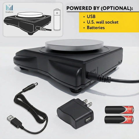 Ultra Precise Digital Lab Scale For Chemistry And Jewelry Weighing In 0.01 Gram Increments Up To 600 Grams With Carats Ounces And Grams Multi Unit Precision Balance For Education with USB, wall socket, and battery power options.