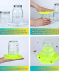 2 Pack Bee Watering Station For Garden Beekeeping, Silicone waterer with mason jars shown in yellow and cyan configuration.
