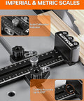 Pro Shop Grade Thin Rip Jig For Table Saw Featuring three heavy duty rollers with imperial and metric scales for precision cuts.