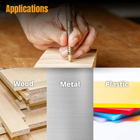 Slick Spring Loaded Dual Head Nail Setter With Center Punch For Precise Drilling And Marking Heavy Duty Hammerless Carpenter Tool marking wood.