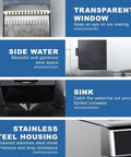 Heavy Duty Countertop Ice Maker With Two In One Cold Water Dispenser and Quick Chill Tech showing transparent window, sink, and stainless steel housing.