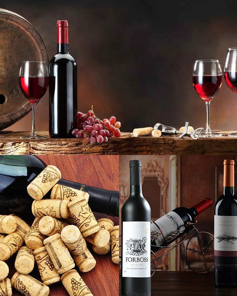 Wine Bottle Corks And Seals Kit With 200 Pcs Corks And 100 Pcs PVC Caps, Natural Size 8 Corks, Red Black Gold Caps on display