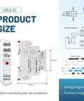 Water Level Sensor Control Relay 10A For DIN Rail AC/DC 24V-240V with wiring and function diagrams, model specifications shown.