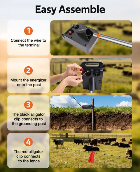 Portable Solar Powered Fence Energizer Delivers 0.20J Output And 8KV For Up To 10 Miles Of Fence Protection assembly steps