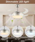 Dimmable LED Slick Retractable Blades Ceiling Fan With Lights Remote Control For Bedroom Living Room 42 Inch Nickel Finish