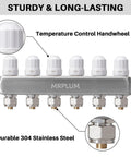 6-Branch Radiant Heat Manifold for Hydronic Floor Heating Stainless Steel PEX Manifold with Temperature Control Handwheels