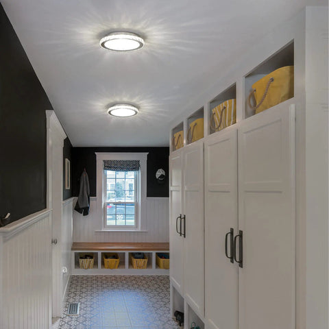 Mini Flush Mount LED Ceiling Light With Crystal K9 Glow That Is Lit, 10.24 Inch Overhead Fixture For Hallway Entryway Closet, 4000K Daylight, 1980LM, Anti Glare Lampshade, Small Ceiling Light That Elevates Any Space