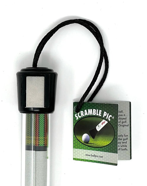 Scramble Pic Golf Ball Retriever With Suction Cup End And Magnetic Cart Fastener shown with package tag