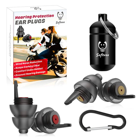 Wind Noise Reducing Ear Plugs For Motorcycles 2 Pairs Reusable Hearing Protection Under Helmet Soft Comfortable Fit with case and box