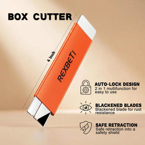 12 Pack Retractable Box Cutter Set With Sharpened Antirust Carbon Steel Blades, Handy Utility Knife in orange with auto-lock design