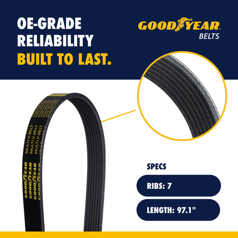 Serpentine Belt 7 Rib 97 Point 1 Inch Length Fits Infiniti QX56 2004 2010 Armada 2005 2015 Pathfinder 2008 2012 Titan 2004 2015 EPDM Tough As Nails Durable Drive Belt Fits Nissan, 7-rib close-up