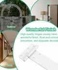 Badass 6 Inch Gate Hinges With 280 Pound Capacity Matte White Finish 4 Pack Heavy Duty on a wooden door in a hotel hallway.