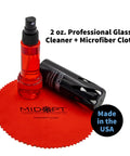 MidOpt 2 oz optics cleaner spray bottle with red microfiber cloth