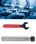 Straight Shank ER11 Collet CNC Lathe Milling Tool Holder Beefy High Strength Precision, shown with wrench and machine backdrop