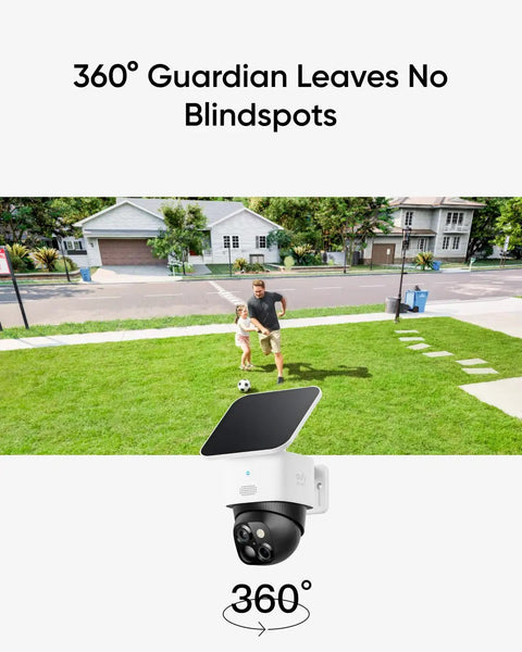 Dual Camera Solar Security System With Wireless Outdoor Cameras For Home 3K Clarity Pan And Tilt 360 Degree Coverage No Blind Spots