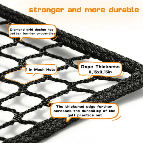 Close-up of the Baseball And Softball Batting Net 26x16.5ft Replacement For Backyard Batting Cage with durable PE mesh and thick edges.