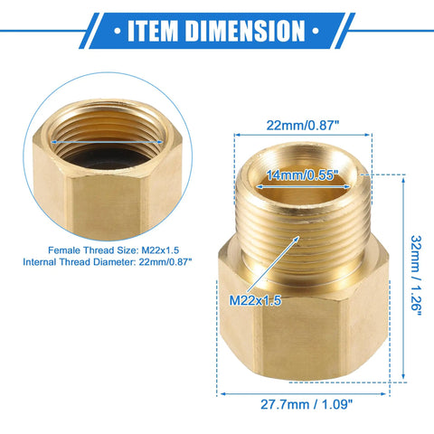 Universal Pressure Washer Connector M22x1.5 Female Adapter Brass Screw Hose Connector Quick Connect dimensions