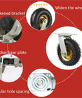 Close-up of Heavy Duty Rubber Casters Set Of 4, Pneumatic Swivel Wheels, featuring thickened bracket and base plate.