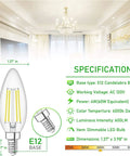 E12 Candelabra LED Bulbs Dimmable 4000K Natural White 60W Equivalent Type B Light Bulb For Chandeliers And Ceiling Fans C35 Clear Glass