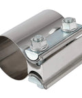 Close view of Four Pack 2.5 Inch Stainless Steel Butt Joint Exhaust Clamp Band Sleeve Built Tough Premium Durable Auto Exhaust Clamp