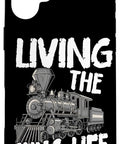 Chug Life Steam Train Locomotive Phone Case For iPhone 16 Plus with black design featuring a locomotive and text "Living the Chug Life".