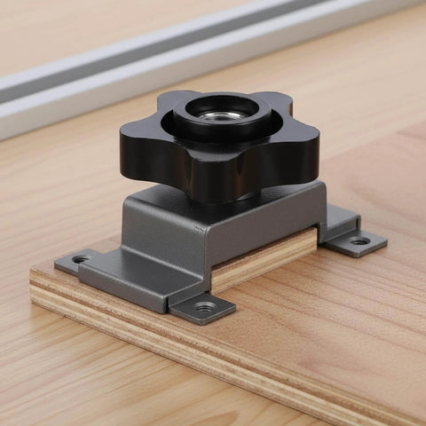 Heavy Duty Black Star Knobs Set, 3/8-16 Wing Nuts With Female Thread, 4 Pack Clamp Knobs shown on wooden jig