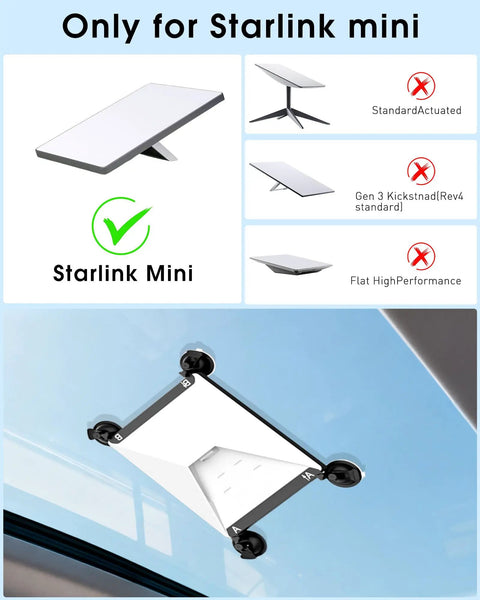 Heavy Duty Starlink Mini Suction Mount For Window Sunroof Rock Solid Carbon Steel Frame Grip mounted on a glass surface.