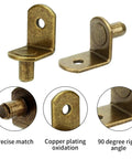 Premium L Shaped Cabinet Shelf Clips With 6mm Holes 40 Pack Bronze Metal Support Pegs, showing detailed 90-degree angle and finish.
