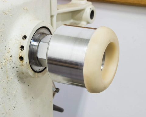 American Made Vacuum Chuck For Wood Turning Lathe With 1 Inch By 8 TPI Threads CNC Machined Aluminum in use on lathe