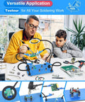 Man using Magnetic Third Hand Soldering Station With 3X To 6X Magnifying Glass, LED Lighting, Adjustable Alligator Clips, Heavy Duty Base.