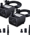 Twin Pack Submersible Fountain Pump 80 GPH 4W 300 LPH With 7.2 Ft Power Cord Includes 3 Nozzles For Aquarium Pond Fish Tank And Outdoor Water Fountain