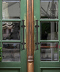 Heavy Duty Cast Iron Gate Handle 11.81 Inch Barn Door Pull With Vintage Rustic Farmhouse Charm on green double doors