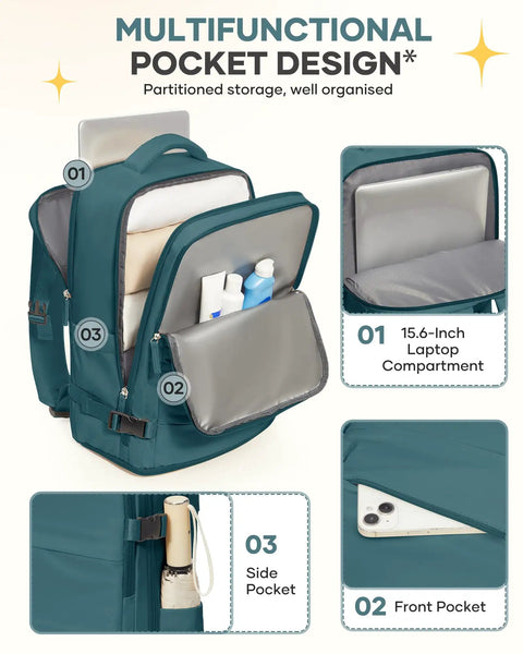 Airline Approved Travel Backpack For Women And Men, Carry-On Size, Waterproof Luggage Daypack, Casual Hiking Pack, Fits Laptops, Great For Weekend