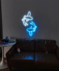 Koi Fish Neon Sign Ice Blue And White LED Light Art, 14 Inch Acrylic Flex Neon, wall display in living room over sofa