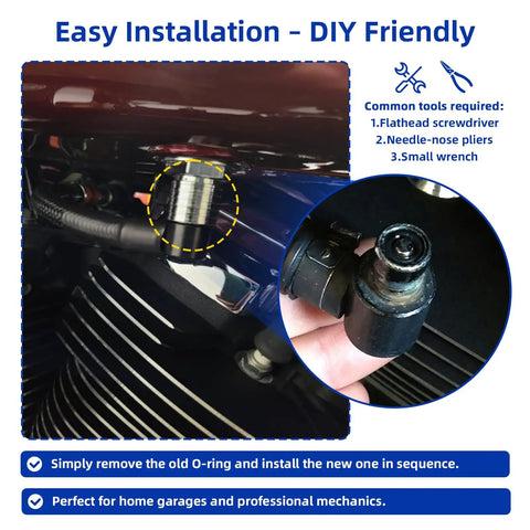 EFI Fuel Tool O-Ring Kit For EFI Motorcycles 2001 Onward includes installation process for check valve and fuel line end O-rings