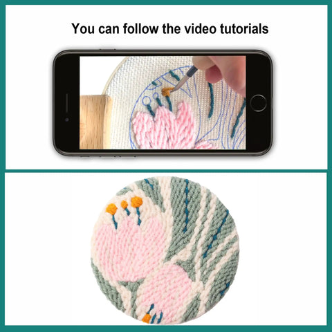 Punch Needle Coaster Kit With 6 Dope Floral Patterns, Complete Tool Set, Multicolor Embroidery Threads, Printed Instructions And Video Tutorial