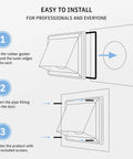 Illustration showing installation steps for 4 Inch Outdoor Dryer Vent Cover With Gravity Flap Stainless Steel Heavy Duty Weatherproof Exterior Exhaust Vent Hood For Home And Commercial Use Pest And Backdraft Protection.