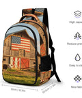 Pasture Farm Print Backpack for Everyone, unisex large capacity daypack with rural American barn design, size 12.6 x 7.3 x 16.5 in.