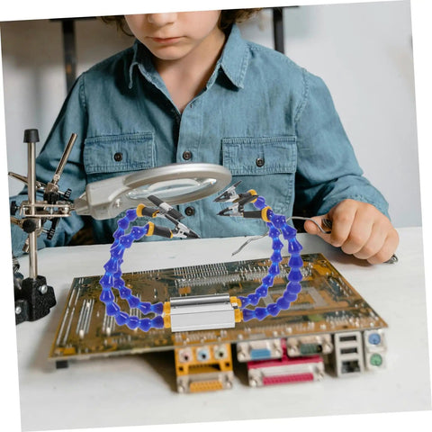 Child using Multifunction Soldering Station And Welding Table Stand With Arms And Base Portable Helping Hands Tool